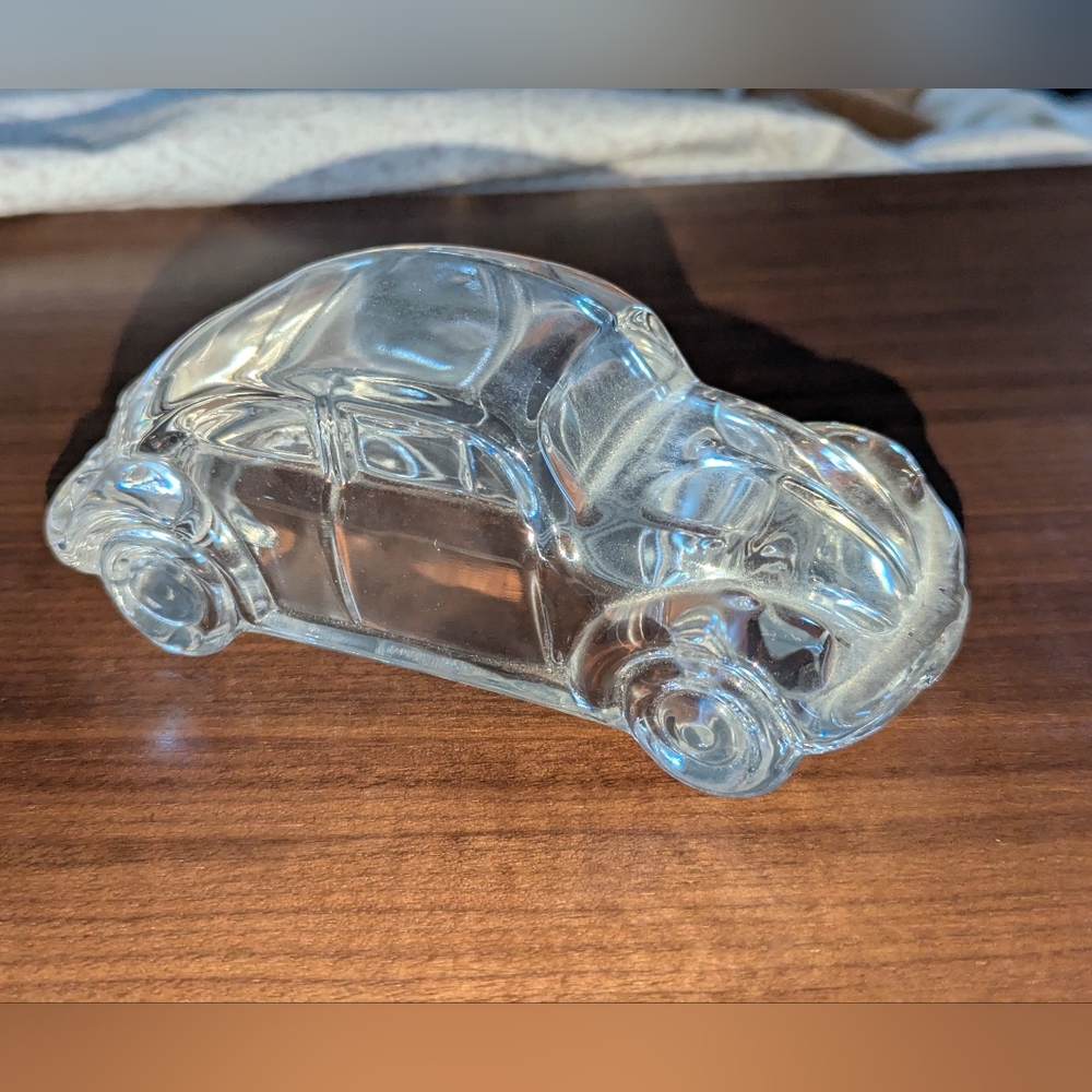 Vintage VW Bug Clear Glass Car Paperweight
